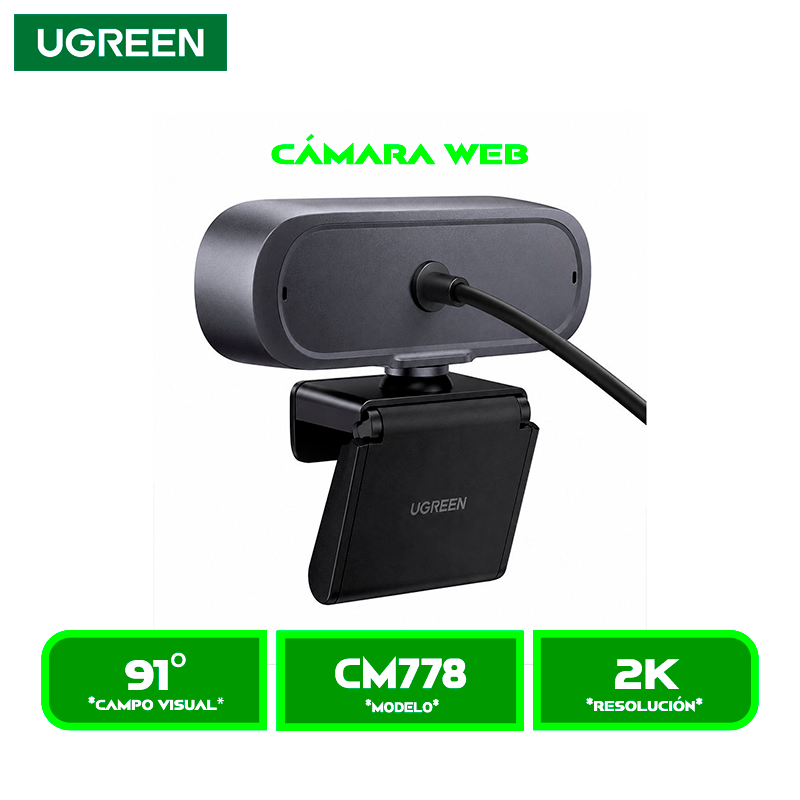 CAMARA UGREEN 2K 30fps CON MICROFONO DUAL Y ENFOQUE AUTOMATICO (CM778) 35626 BLACK