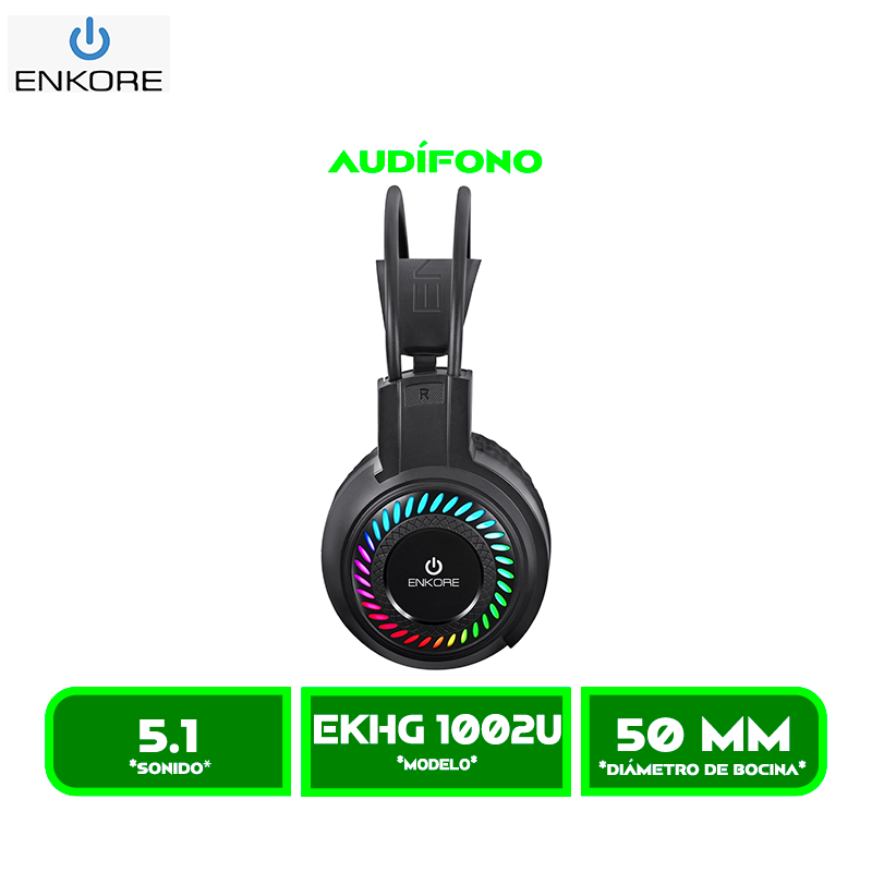 EKHG 1002U 1 AUDIFONO C/MICROFONO ENKORE FALCON 5.1 EKHG 1002U GAMER USB, LED RAINBOW BLACK