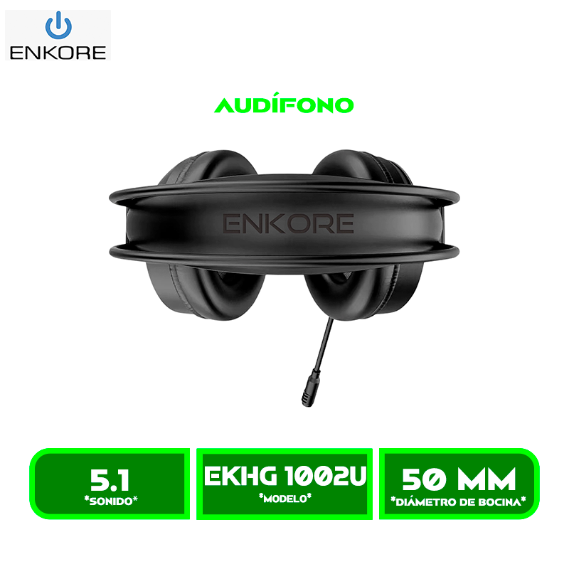 EKHG 1002U 2 AUDIFONO C/MICROFONO ENKORE FALCON 5.1 EKHG 1002U GAMER USB, LED RAINBOW BLACK