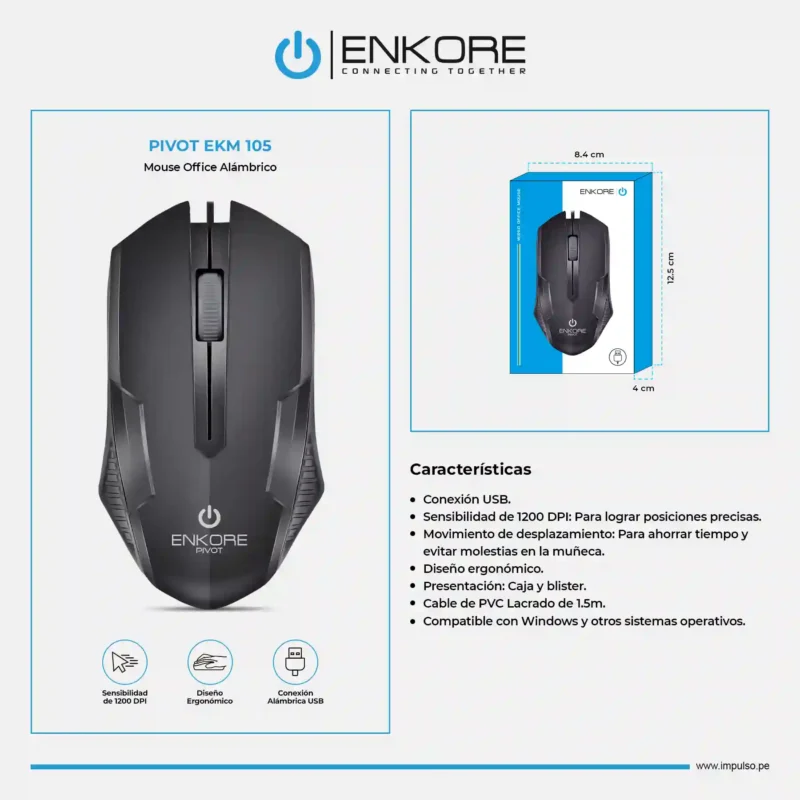 EKM 105 3 MOUSE ENKORE PIVOT EKM 105 USB 1200 DPI BLACK