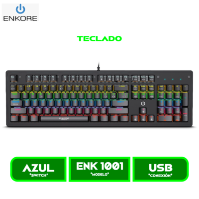 TECLADO MECANICO ENKORE KINGDOM ENK 1001 RAINBOW SWITCH BLUE BLACK