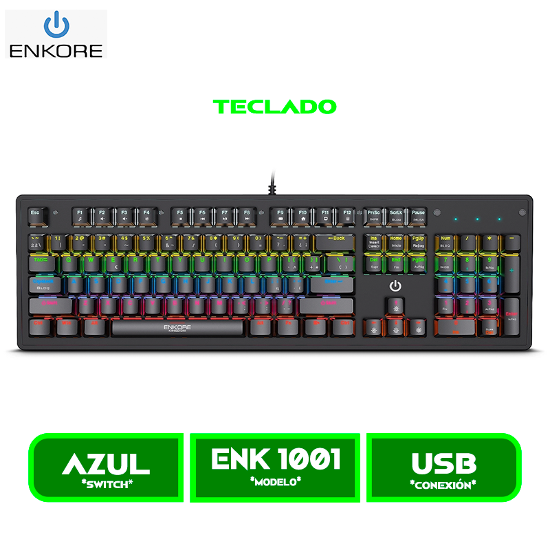 ENK 1001 TECLADO MECANICO ENKORE KINGDOM ENK 1001 RAINBOW SWITCH BLUE BLACK