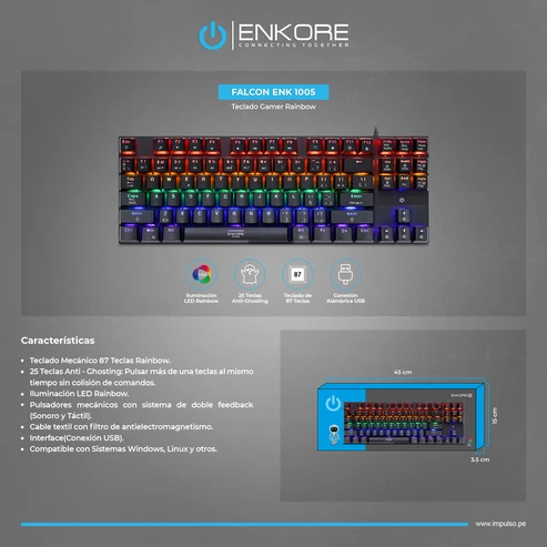 ENK 1005 3 TECLADO ENKORE FALCON 87 KEYS MECANICO ENK 1005 RAINBOW NEGRO