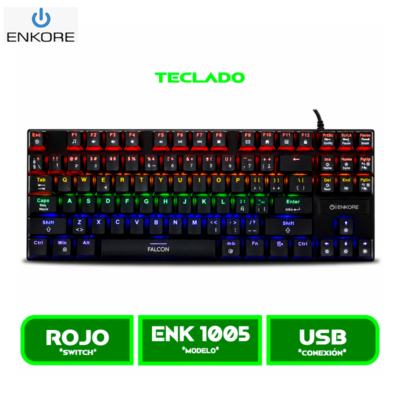 TECLADO ENKORE FALCON 87 KEYS MECANICO ENK 1005 RAINBOW NEGRO