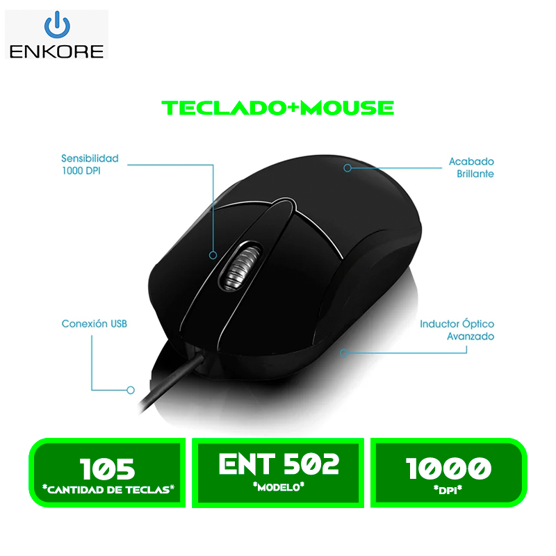 KIT TECLADO+MOUSE ENKORE ENT 502 FUSSION CABLEADO USB BLACK