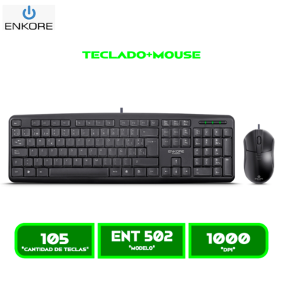 ENT 502 KIT TECLADO+MOUSE ENKORE ENT 502 FUSSION CABLEADO USB BLACK