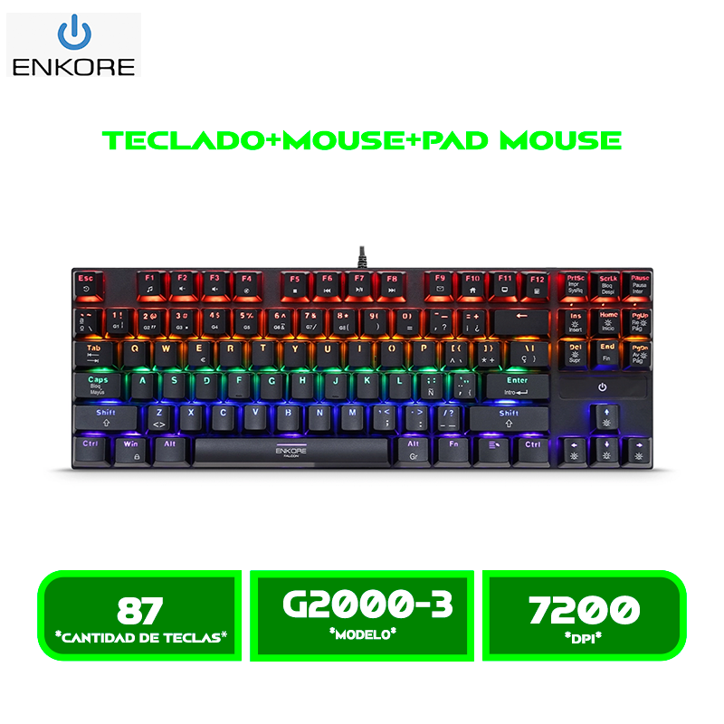 COMBO ENKORE FALCON BLACK ENT G2000-3 TECLADO+MOUSE+PAD MOUSE