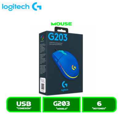 MOUSE LOGITECH G203 LIGHTSYNC OPTICAL 8000 DPI RGB BLUE (910-005792)