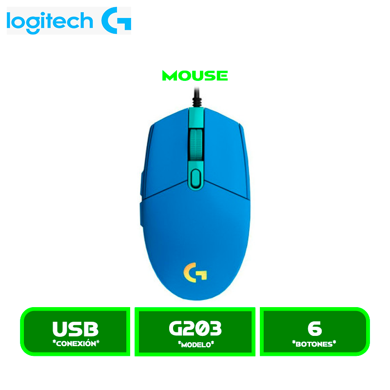 MOUSE LOGITECH G203 LIGHTSYNC OPTICAL 8000 DPI RGB BLUE (910-005792)