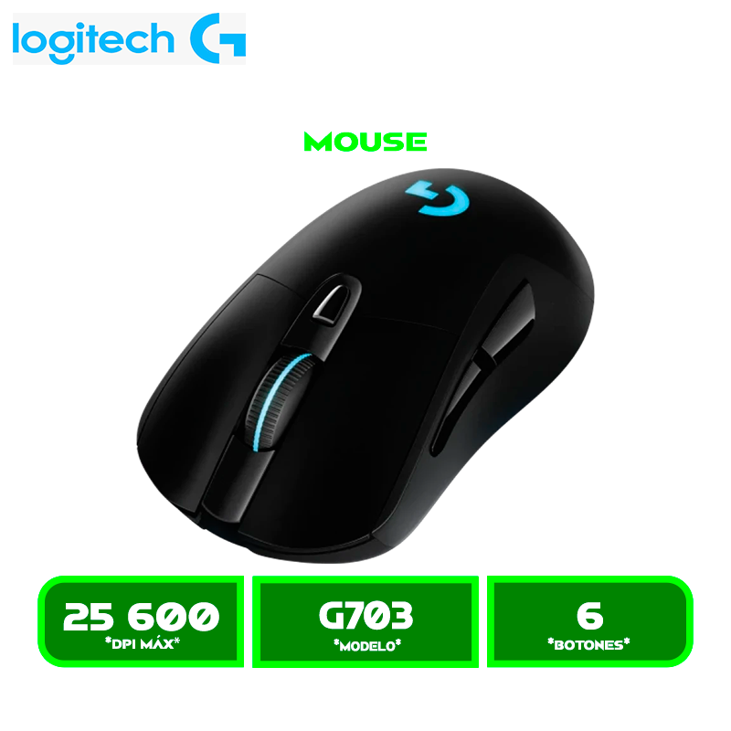 MOUSE LOGITECH G703 LIGHTSPEED WIRELESS BLACK (910-005639)