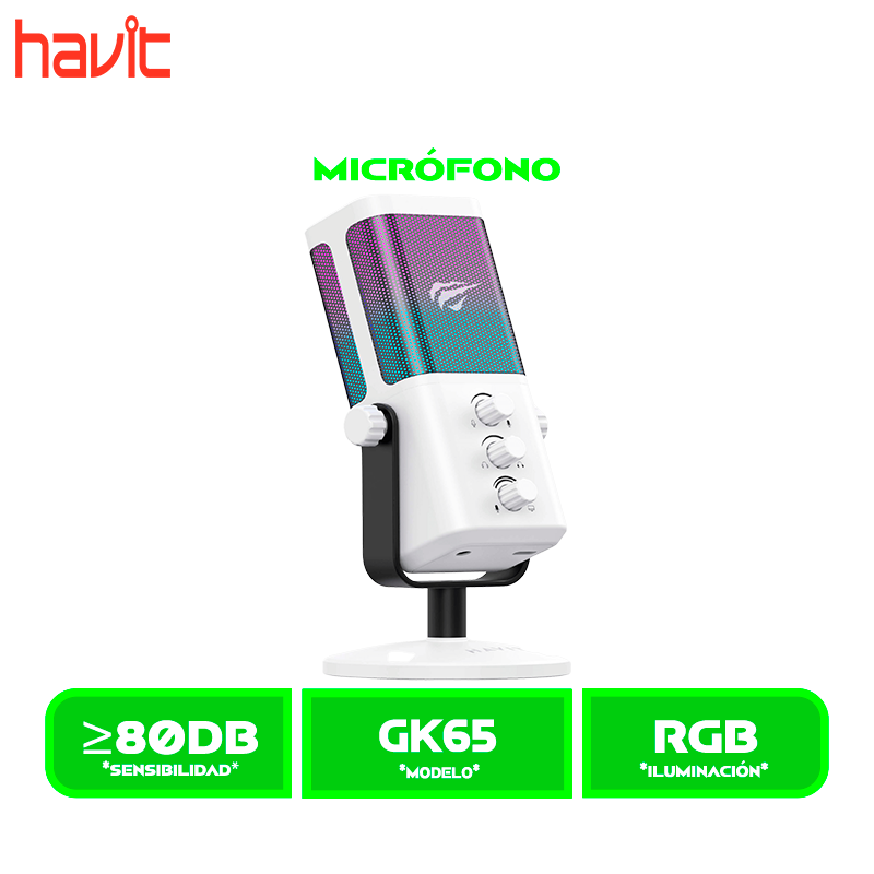 MICROFONO HAVIT GAMENOTE GK65 (HVGK-GK65-WH) , RGB WHITE/BLANCO
