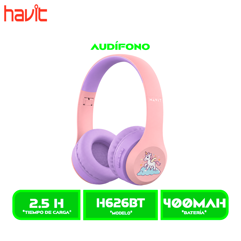 AURICULARES HAVIT BLUETOOTH (HVBT-H626BT-PK) KIDS ROSADO