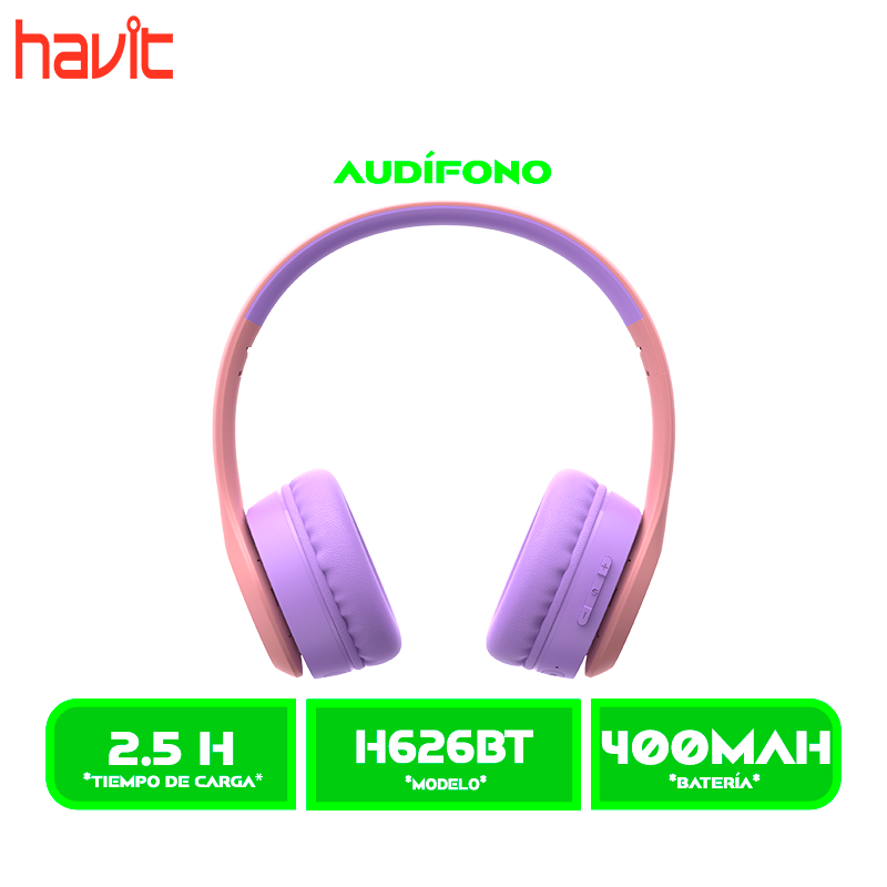 AURICULARES HAVIT BLUETOOTH (HVBT-H626BT-PK) KIDS ROSADO