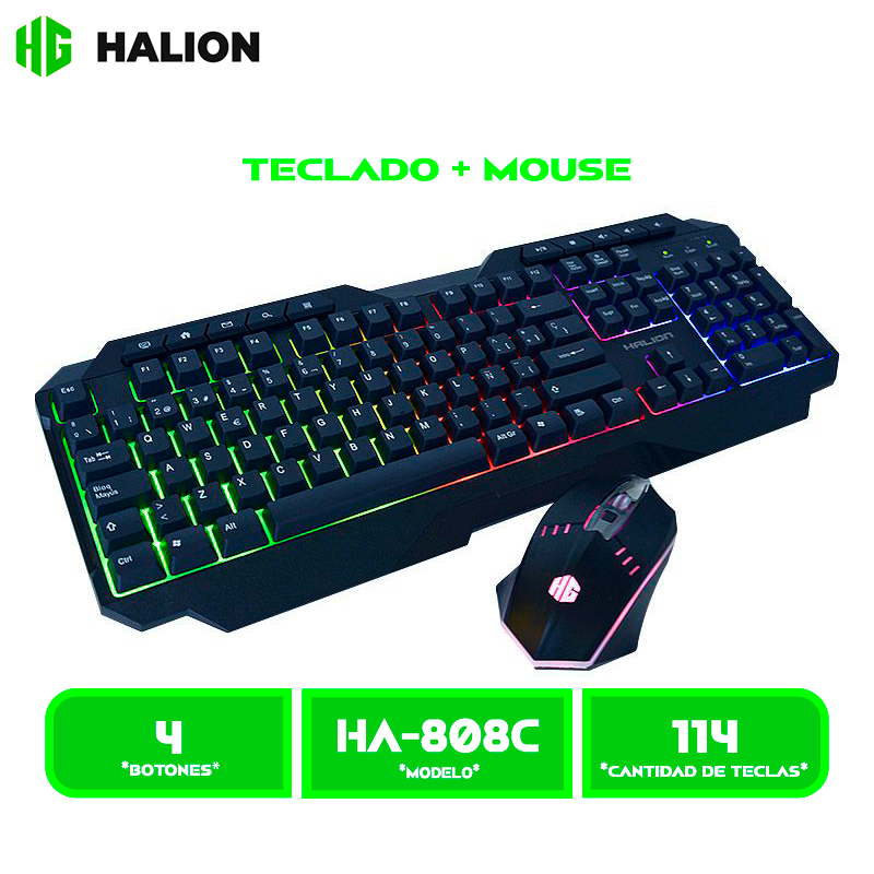 COMBO HALION SPARTAN GAMING ( HA-808C ) TECLADO MEMBRANA + MOUSE LED