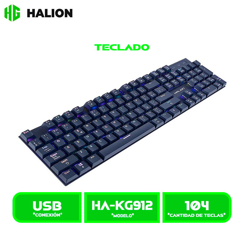 TECLADO HALION, ENIGMA (HA-KG912) , MECANICO, GAMER, RGB, ANTI-GHOSTING