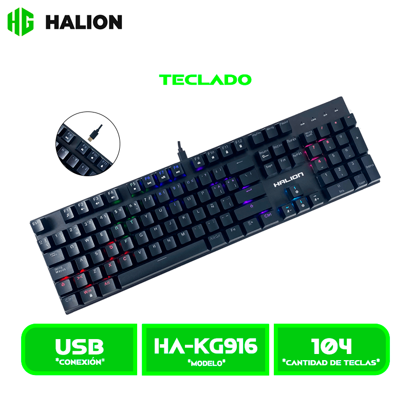 TECLADO HALION MECANICO STELLAR (HA-KG916) BLACK RAINBOW METAL