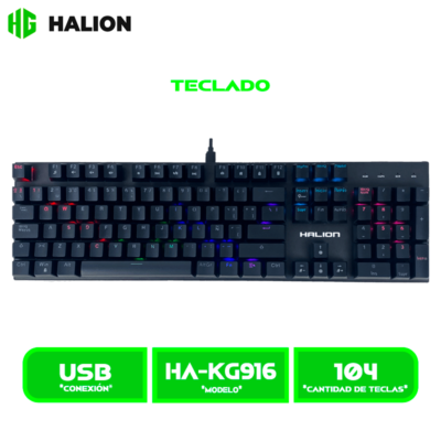 TECLADO HALION MECANICO STELLAR (HA-KG916) BLACK RAINBOW METAL