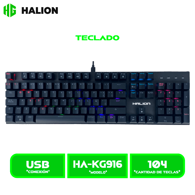 TECLADO HALION MECANICO STELLAR (HA-KG916) BLACK RAINBOW METAL