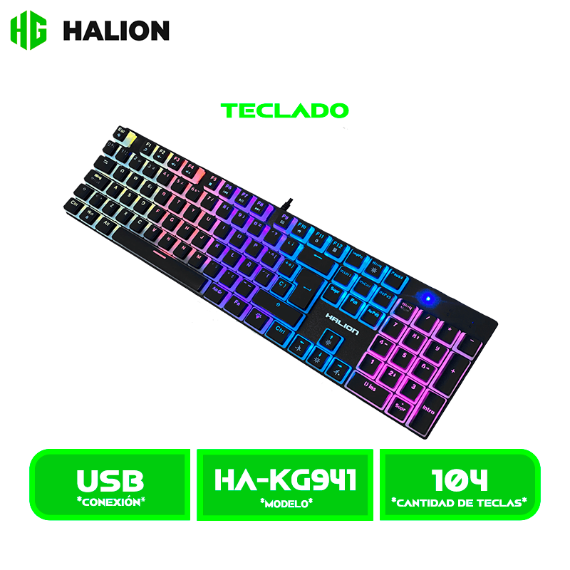 TECLADO MECANICO HALION ASGARD (HA-KG941) PUDDING KEYS RAINBOW BLUE