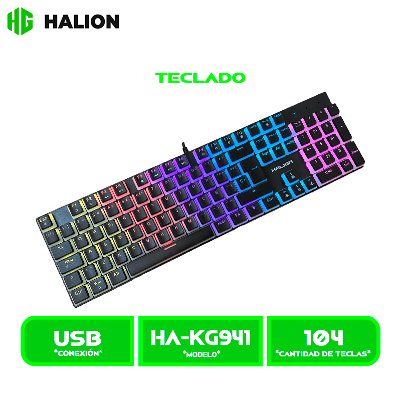 TECLADO MECANICO HALION ASGARD (HA-KG941) PUDDING KEYS RAINBOW BLUE