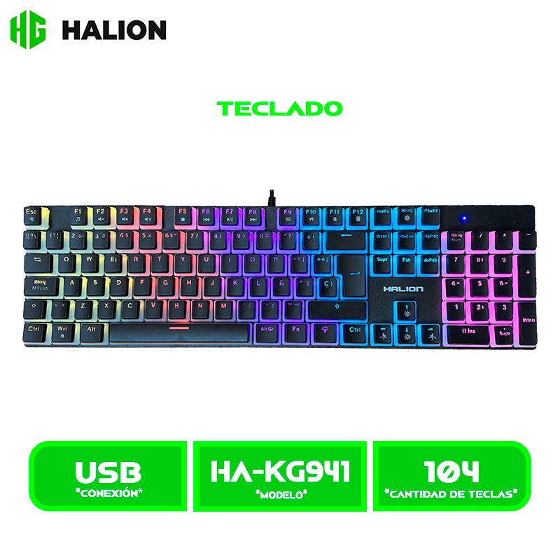 TECLADO MECANICO HALION ASGARD (HA-KG941) PUDDING KEYS RAINBOW BLUE