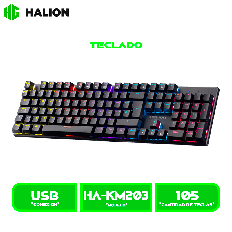 TECLADO MECANICO HALION COMANCHE 105 (KM203) , 105 TECLAS, SWITCH RED, RAINBOW