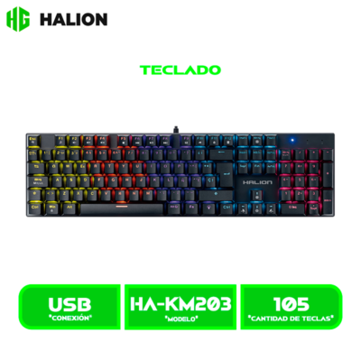 HA-KM203 TECLADO MECANICO HALION COMANCHE 105 (KM203) , 105 TECLAS, SWITCH RED, RAINBOW