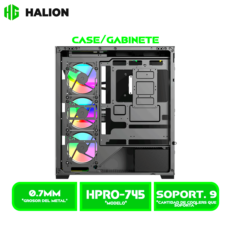 HPRO-745 2 CASE GAMER HALION FISH TANK HPRO-745 S/FUENTE ATX BLACK 6FAN RGB VIDRIO TEMPLADO