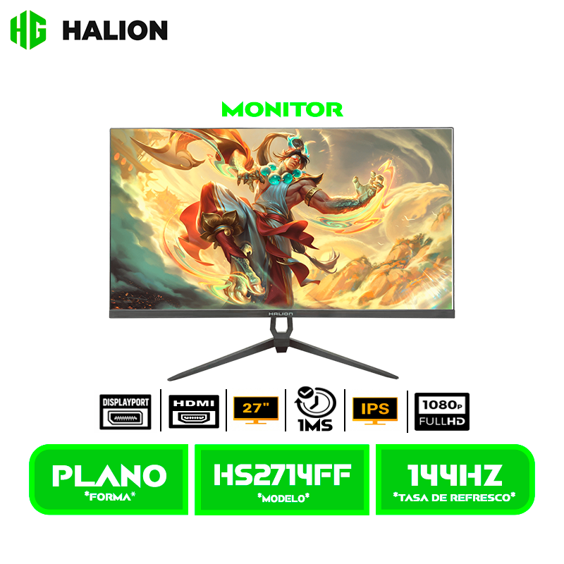 MONITOR HALION (HS2714FF) ,27" FHD 1920x1080 PLANO IPS, 144HZ 1MS, HDMI DP