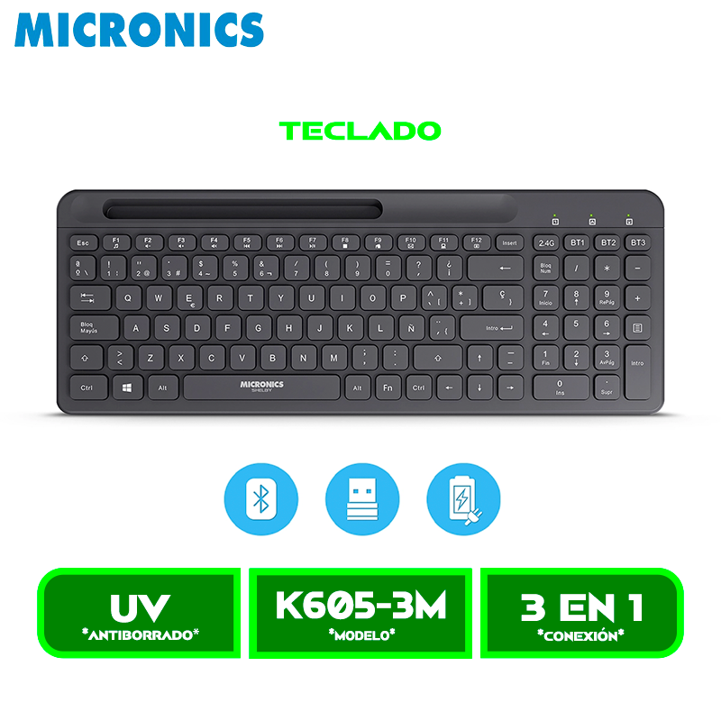 TECLADO MULTIMEDIA MICRONICS SHELBY (MIC K605-3M) WIRELESS BT RECARGABLE