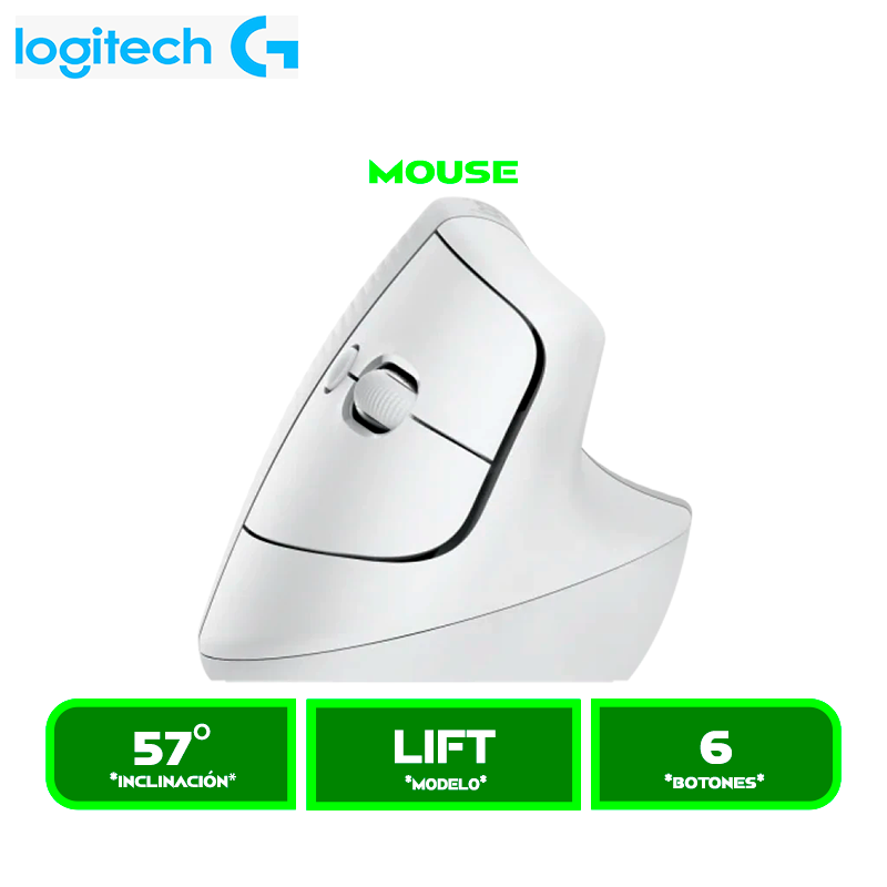 MOUSE LOGITECH LIFT VERTICAL ERGONOMICO WIRELESS, BT, WHITE (910-006469)