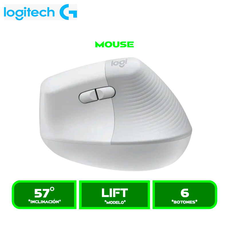MOUSE LOGITECH LIFT VERTICAL ERGONOMICO WIRELESS, BT, WHITE (910-006469)