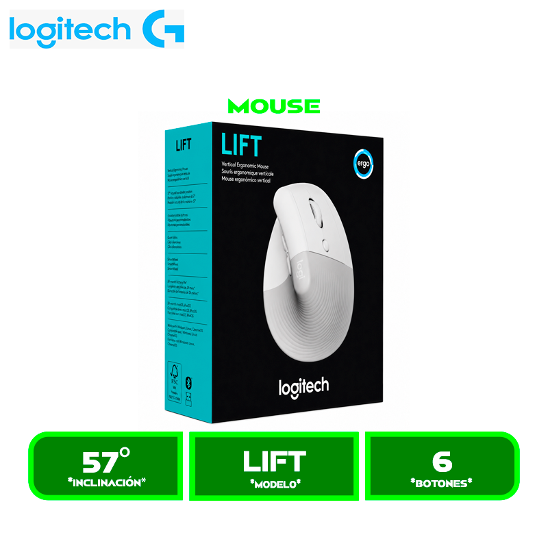 MOUSE LOGITECH LIFT VERTICAL ERGONOMICO WIRELESS, BT, WHITE (910-006469)