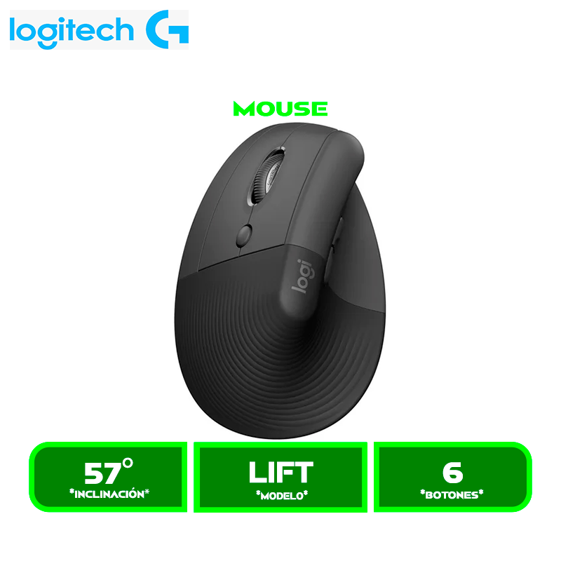 MOUSE LOGITECH LIFT LEFT VERTICAL ERGONOMICO WIRELESS, BT, BLACK (910-006466)