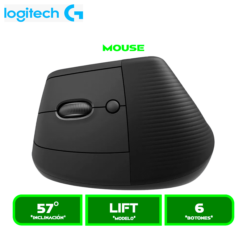 MOUSE LOGITECH LIFT LEFT VERTICAL ERGONOMICO WIRELESS, BT, BLACK (910-006466)