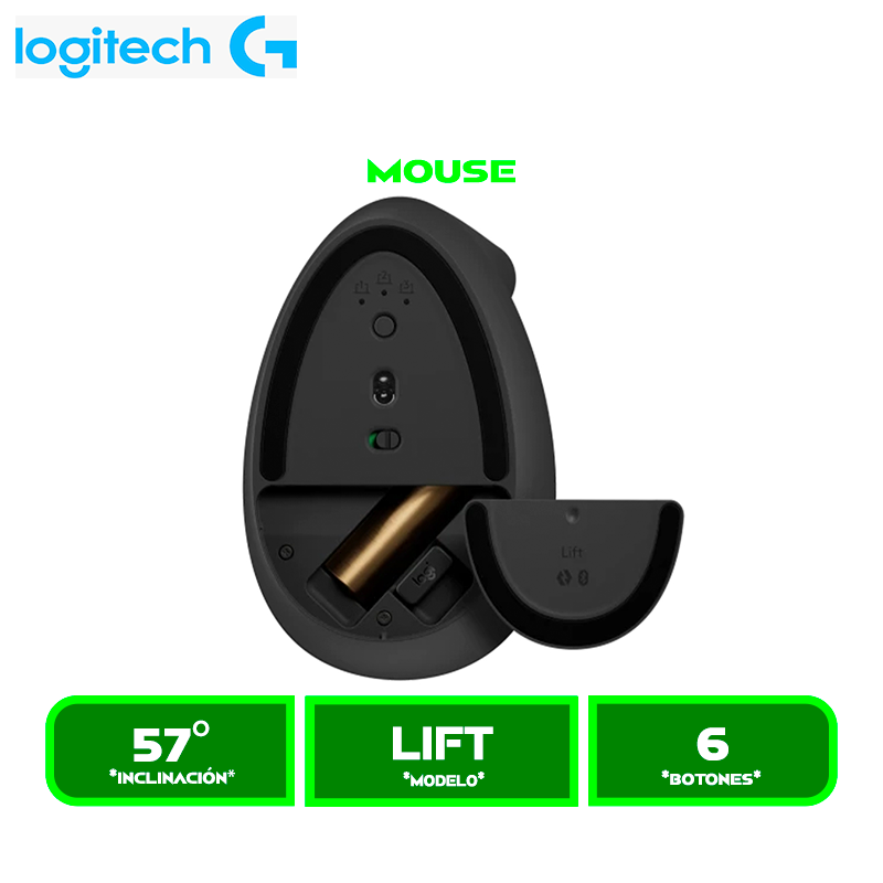 MOUSE LOGITECH LIFT LEFT VERTICAL ERGONOMICO WIRELESS, BT, BLACK (910-006466)