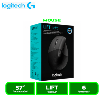 MOUSE LOGITECH LIFT LEFT VERTICAL ERGONOMICO WIRELESS, BT, BLACK (910-006466)