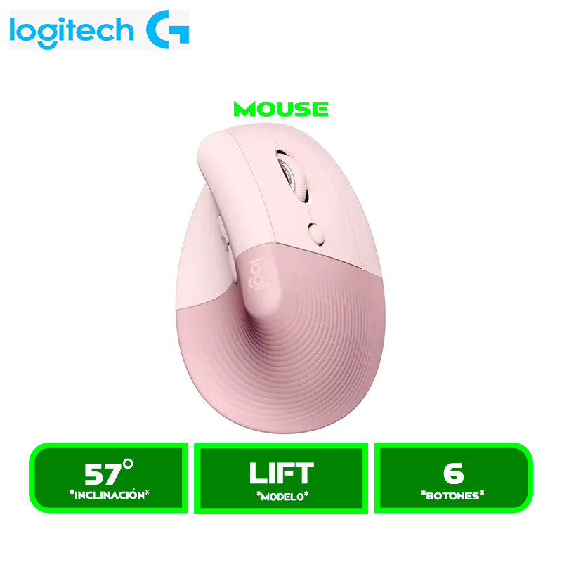 MOUSE LOGITECH LIFT VERTICAL ERGONOMICO WIRELESS BT/ ROSE (910-006472)