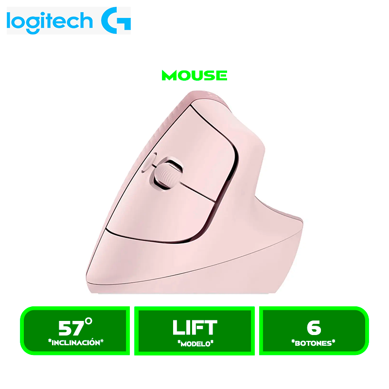 MOUSE LOGITECH LIFT VERTICAL ERGONOMICO WIRELESS BT/ ROSE (910-006472)