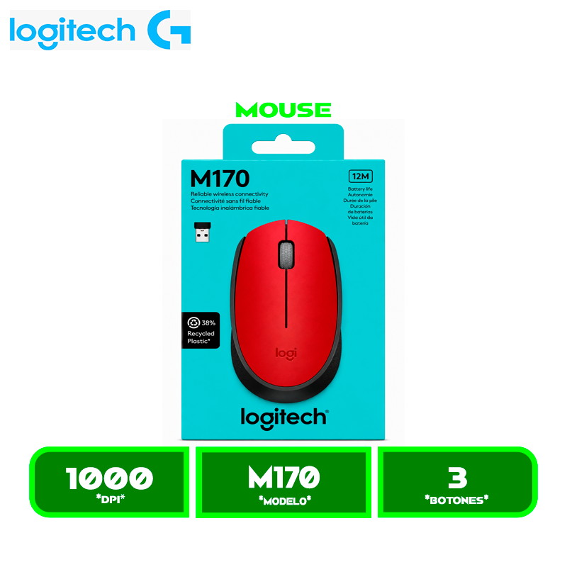 MOUSE INALAMBRICO LOGITECH M170 RED (910-004941)