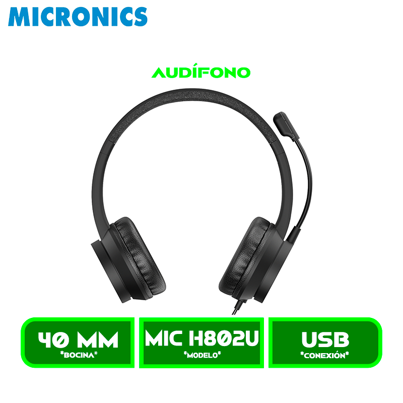 AUDIFONO C/MICROFONO MICRONICS NORTON MIC H802U CABLE USB BLACK