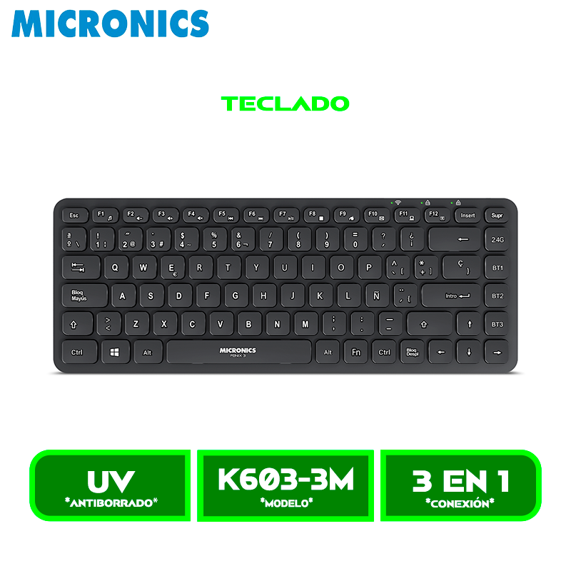 MIC K603-3M TECLADO MICRONICS FENIX 3 MIC K603-3M WIFI, BT, RECARGABLE