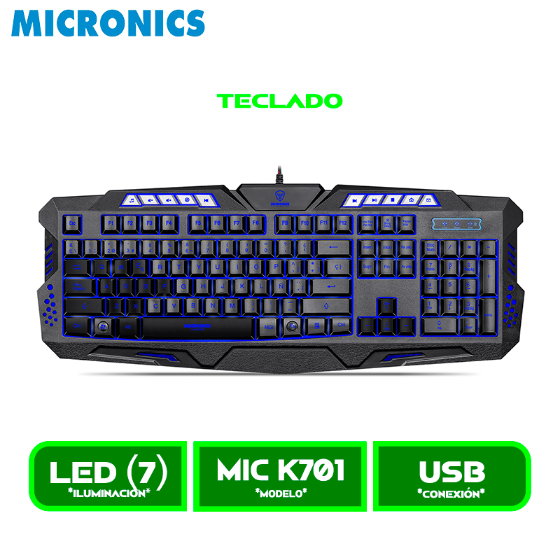 MIC K701 1 TECLADO GAMER MICRONICS LUMIERE MIC K701 USB LED