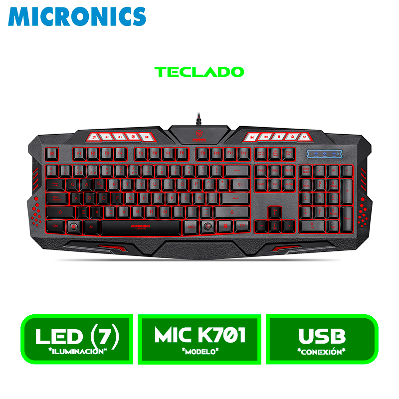 MIC K701 2 TECLADO GAMER MICRONICS LUMIERE MIC K701 USB LED