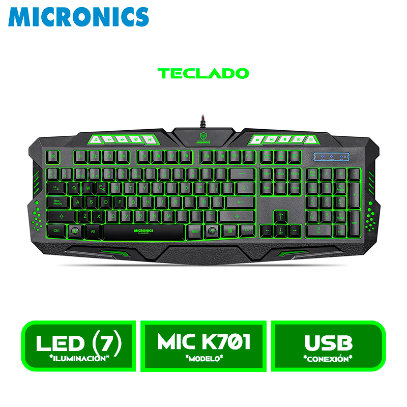 MIC K701 TECLADO GAMER MICRONICS LUMIERE MIC K701 USB LED