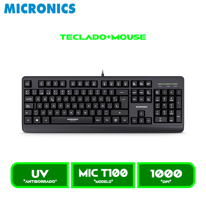 TECLADO+MOUSE MICRONICS NORTON BLACK MIC T100 USB