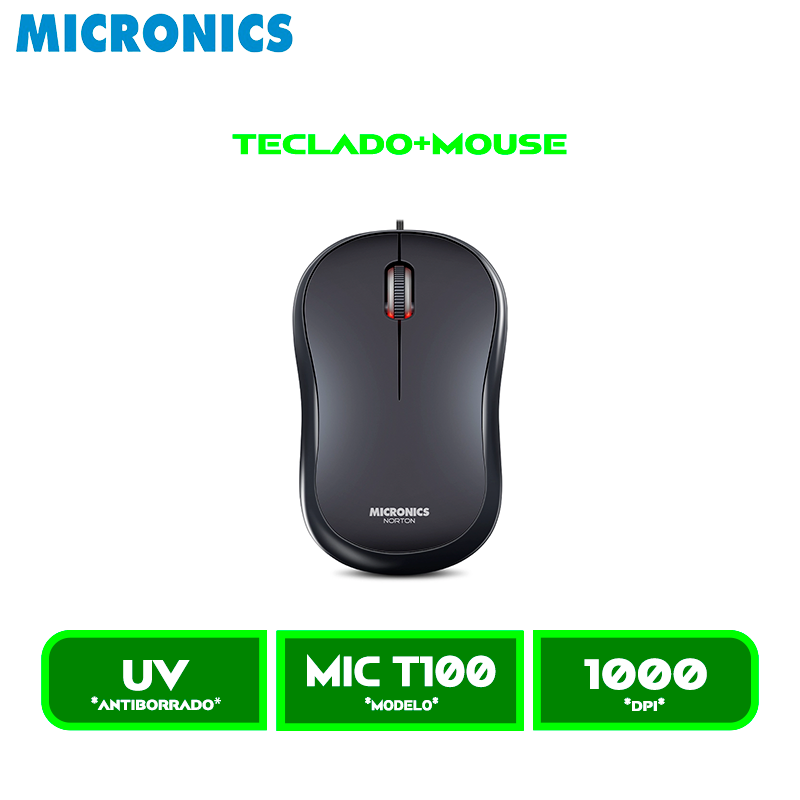 TECLADO+MOUSE MICRONICS NORTON BLACK MIC T100 USB