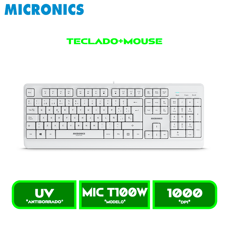 TECLADO+MOUSE MICRONICS NORTON WHITE MIC T100W USB