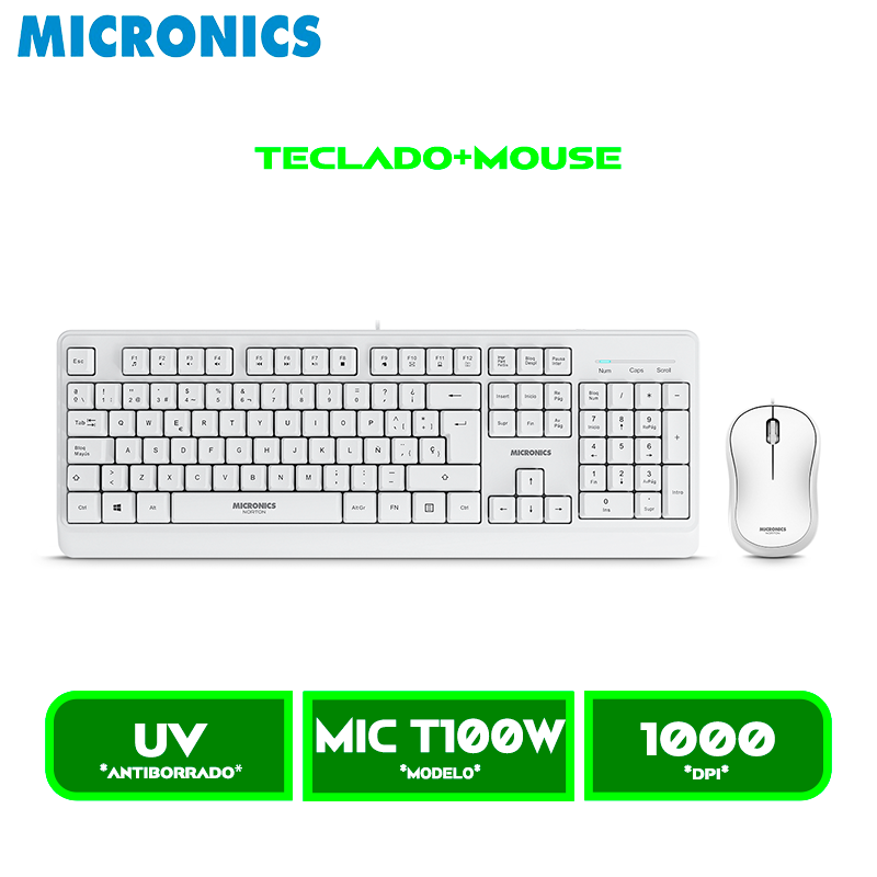 TECLADO+MOUSE MICRONICS NORTON WHITE MIC T100W USB