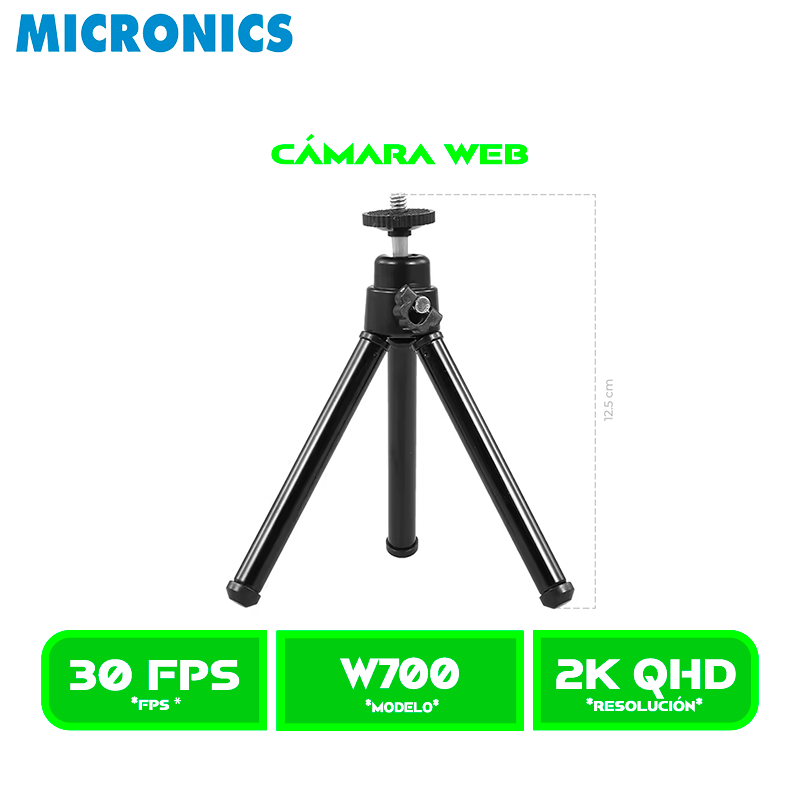 CAMARA WEB MICRONICS QUANTUM MIC W700, 2K QUAD HD + TRIPODE